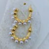 hammered-gold-tone-pearl-huggie-hoop-earrings