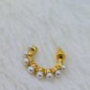 hammered-gold-tone-pearl-huggie-hoop-earrings