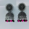 oxidized-silver-jhumka-earrings-pink-green-beads