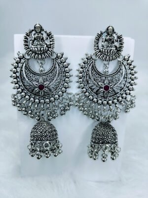 temple-lakshmi-oxidized-chandbali-jhumka-earrings