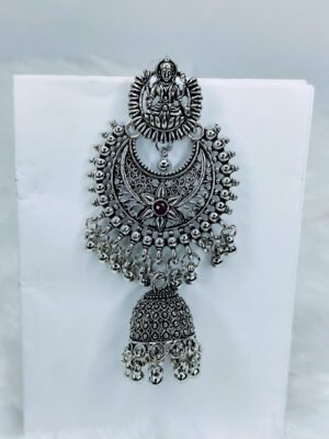 temple-lakshmi-oxidized-chandbali-jhumka-earrings